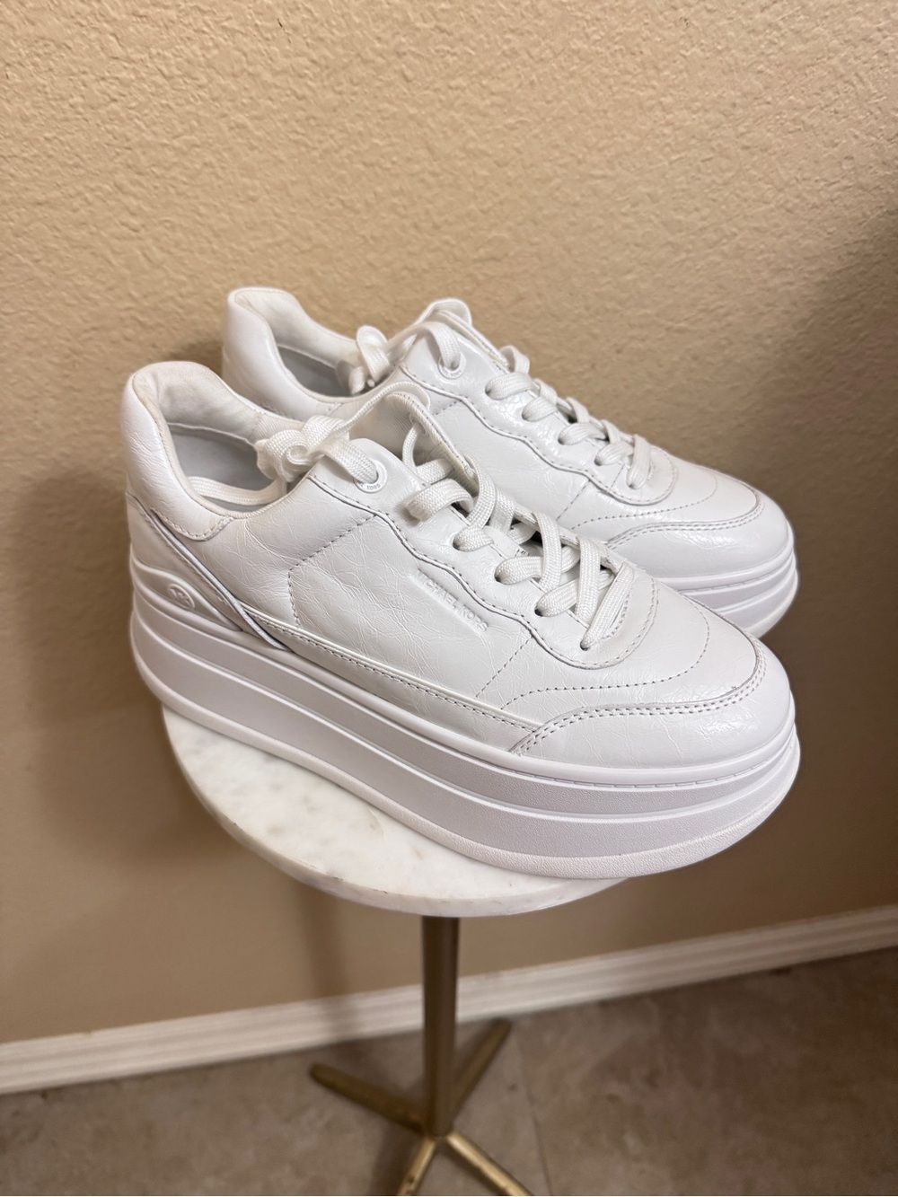 Women Michael Kors Hayes casual statement lace up leather platform white sneaker